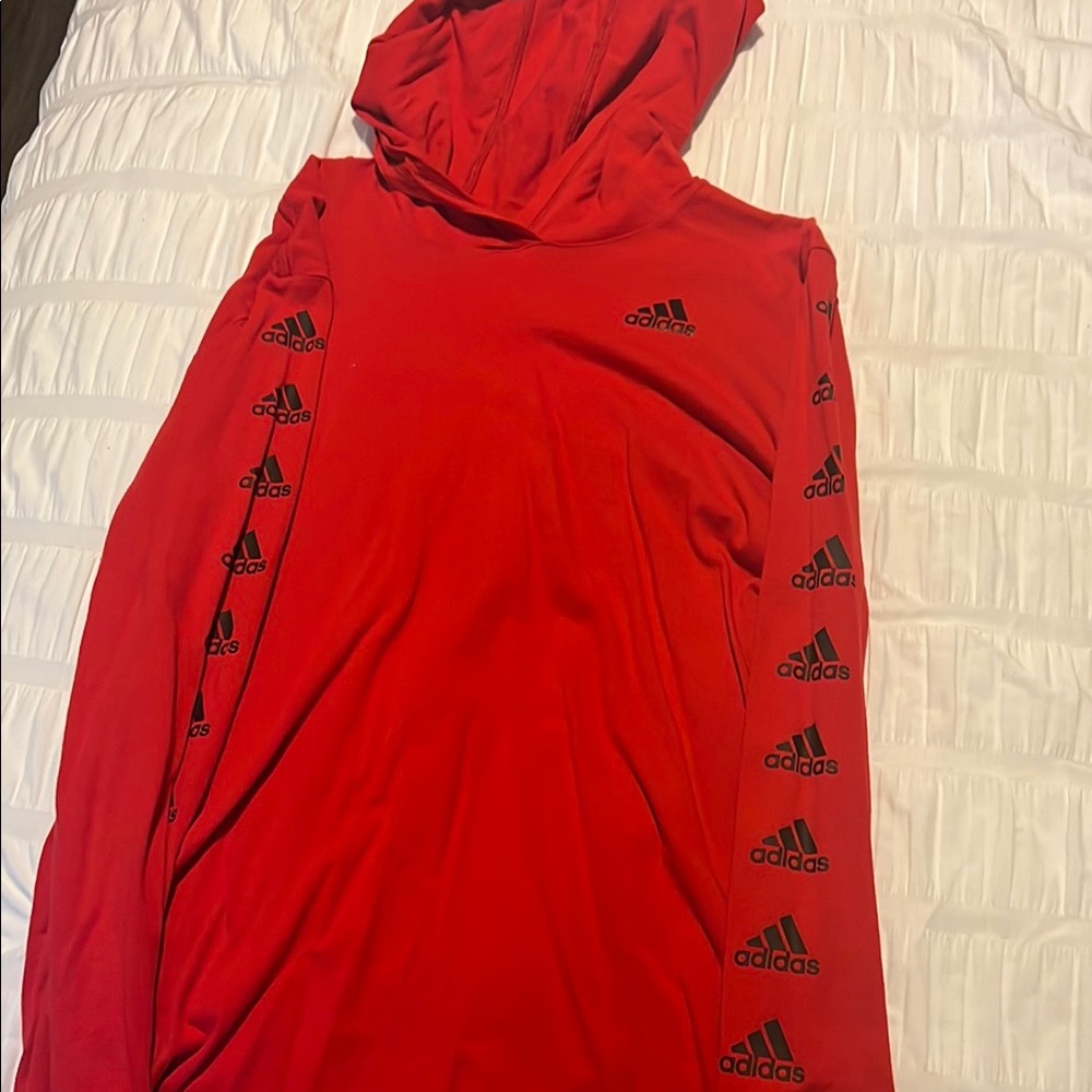 Boys Adidas Red Hoodie with Logo Accents